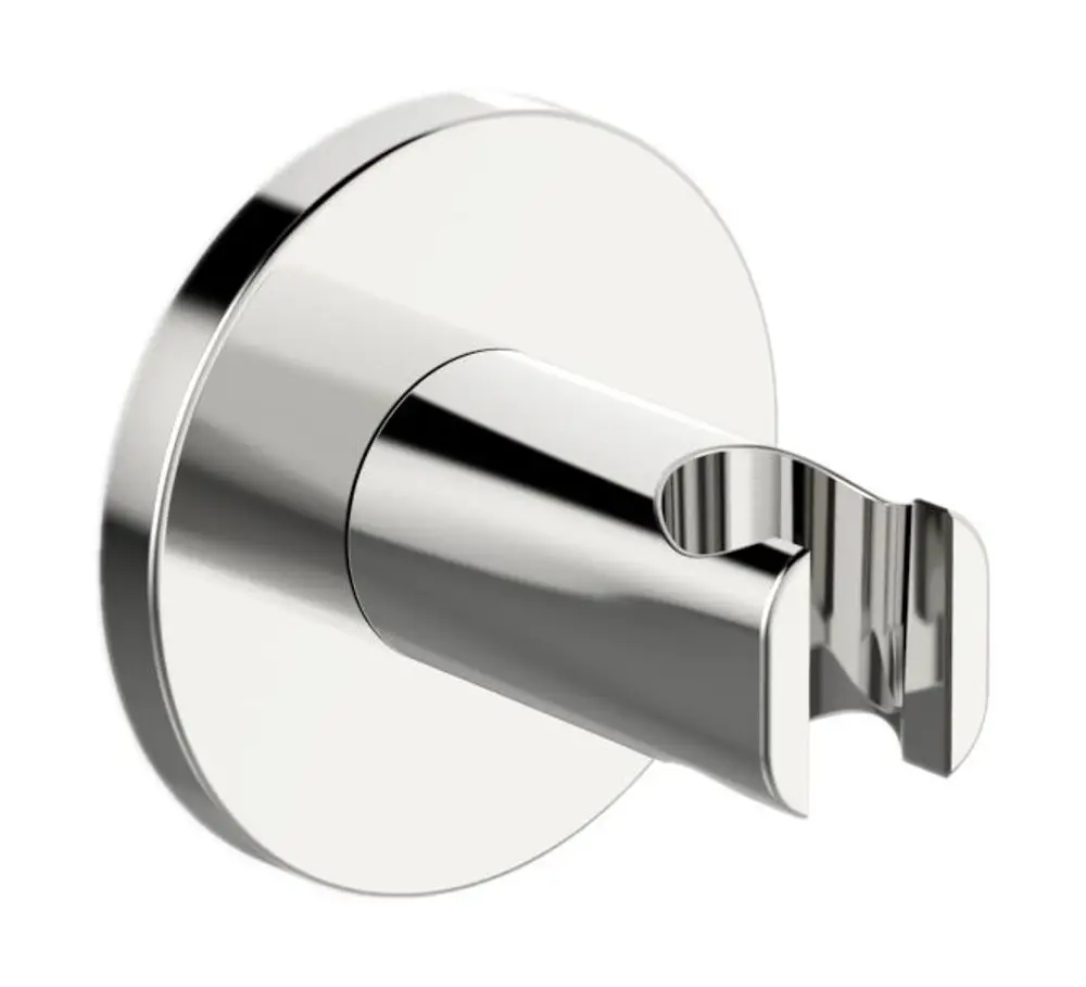 Runde Chrom-Rosette, die als Wandhalter dient. Das Design ist klar und funktional, ideal für die Verwendung mit HANSA-Produkten.